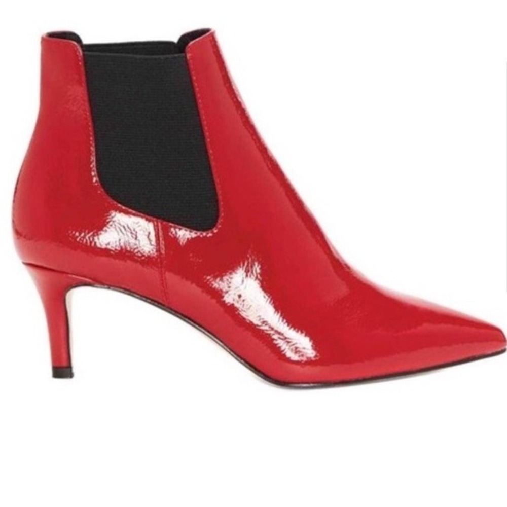 Womens Patent Red Pointed Toe Ankle Chelsea Boots - Color: Flame Red- Size 7.5